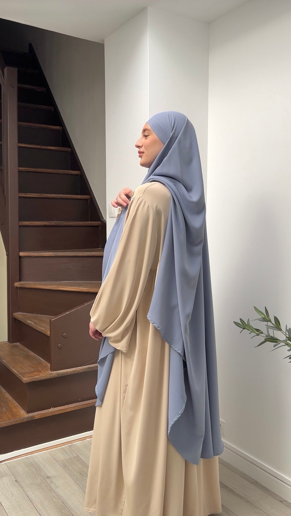 Maxi khimar à fentes soie de Médine bleu ciel