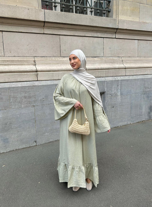 Abaya Flowy Linen vert tilleul