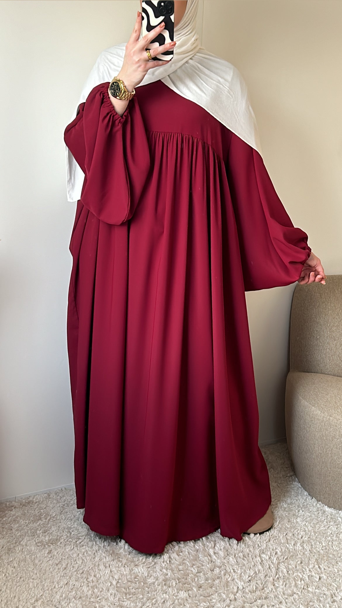 Medina silk puff sleeve abaya