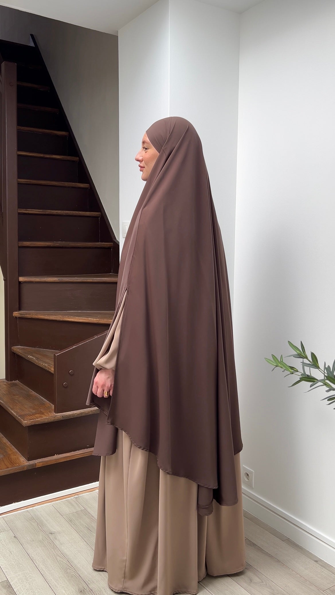 Maxi khimar à fentes soie de Médine cacao