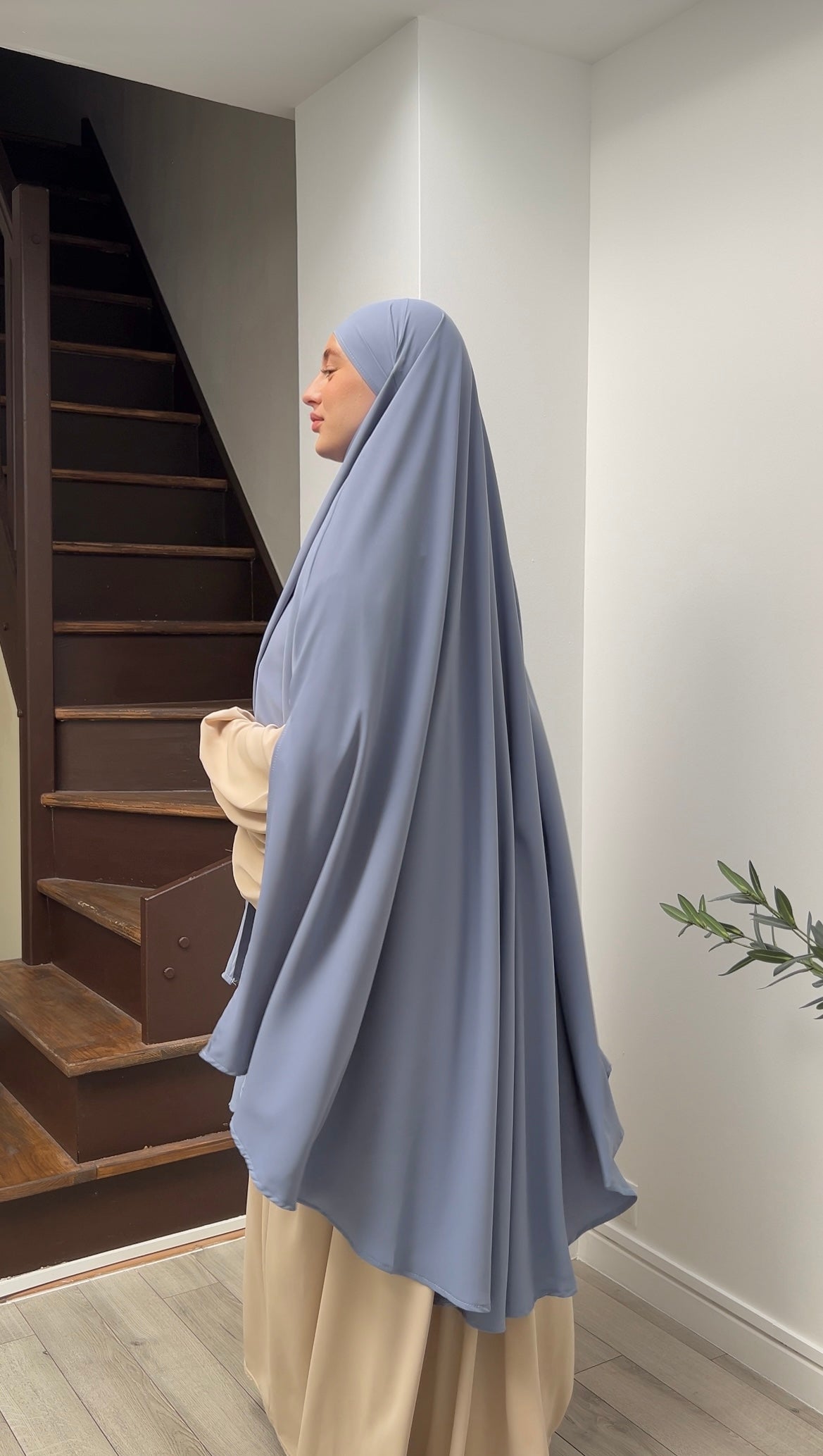 Maxi khimar à fentes soie de Médine bleu ciel