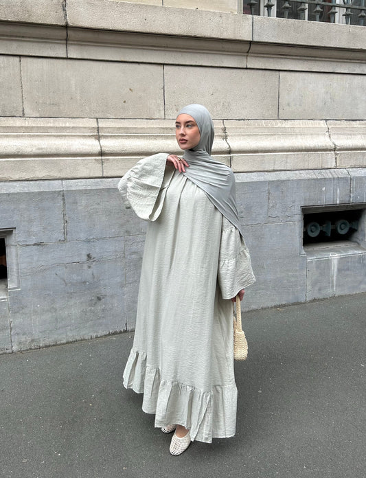 Abaya Flowy Linen vert de gris